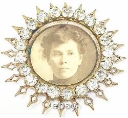 Antique Victorian Era Photo Rhinestone Starburst Brooch