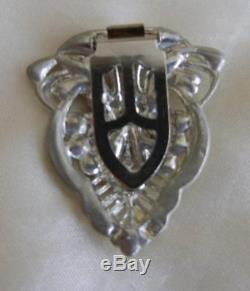 Antique Vintage ART DECO Clear Rhinestone Silver DRESS CLIP Brooch Pin