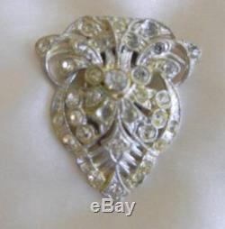 Antique Vintage ART DECO Clear Rhinestone Silver DRESS CLIP Brooch Pin