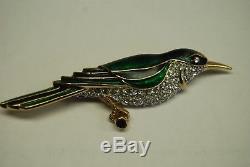 Antique Vintage Art Deco Nouveau Pave Chrystal Rhinestone Enamel Bird Brooch Pin