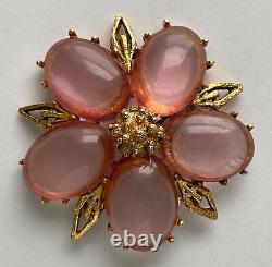 Antique Vintage Gripoix Glass Cabochon Flower Brooch Pin Jelly Belly Pink Rare