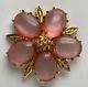 Antique Vintage Gripoix Glass Cabochon Flower Brooch Pin Jelly Belly Pink Rare