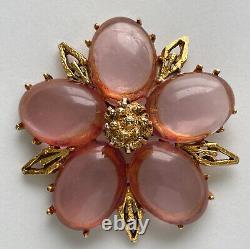 Antique Vintage Gripoix Glass Cabochon Flower Brooch Pin Jelly Belly Pink Rare