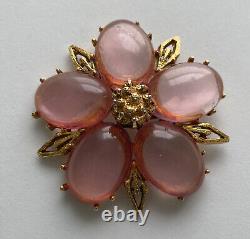 Antique Vintage Gripoix Glass Cabochon Flower Brooch Pin Jelly Belly Pink Rare