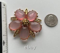 Antique Vintage Gripoix Glass Cabochon Flower Brooch Pin Jelly Belly Pink Rare