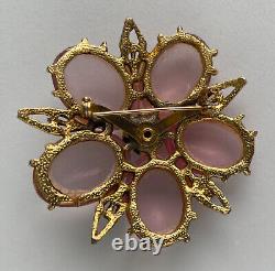 Antique Vintage Gripoix Glass Cabochon Flower Brooch Pin Jelly Belly Pink Rare