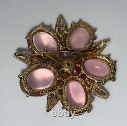 Antique Vintage Gripoix Glass Cabochon Flower Brooch Pin Jelly Belly Pink Rare