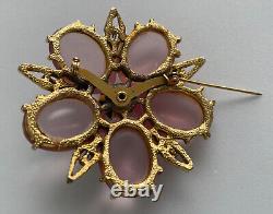 Antique Vintage Gripoix Glass Cabochon Flower Brooch Pin Jelly Belly Pink Rare