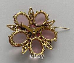 Antique Vintage Gripoix Glass Cabochon Flower Brooch Pin Jelly Belly Pink Rare