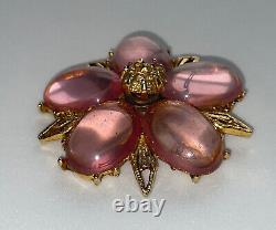 Antique Vintage Gripoix Glass Cabochon Flower Brooch Pin Jelly Belly Pink Rare