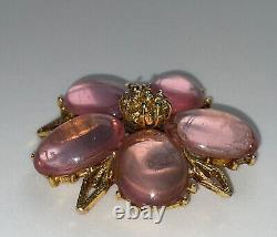 Antique Vintage Gripoix Glass Cabochon Flower Brooch Pin Jelly Belly Pink Rare