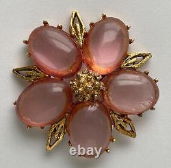 Antique Vintage Gripoix Glass Cabochon Flower Brooch Pin Jelly Belly Pink Rare