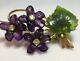 Antique Vintage Suffragette Amethyst Glass Violets Flower Rhinestones Brooch Pin