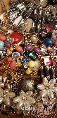 Ap. 15lbs Lot Of Vintage Old Rhinestone Jewelry Crowns Brooches LOTS OF NECKLACES