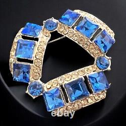 Art Deco Blue Rhinestone Brooch 1930s Crystals Open Back Vintage Statement