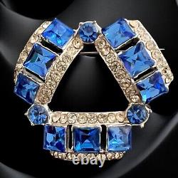 Art Deco Blue Rhinestone Brooch 1930s Crystals Open Back Vintage Statement