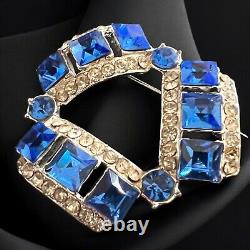 Art Deco Blue Rhinestone Brooch 1930s Crystals Open Back Vintage Statement