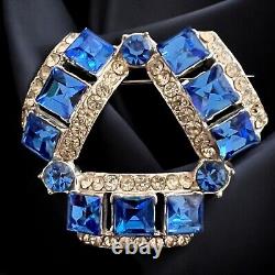 Art Deco Blue Rhinestone Brooch 1930s Crystals Open Back Vintage Statement