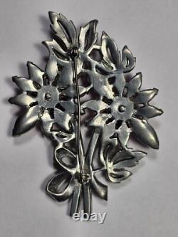 Art Deco Large Pink Rhinestone Floral Brooch Eisenberg