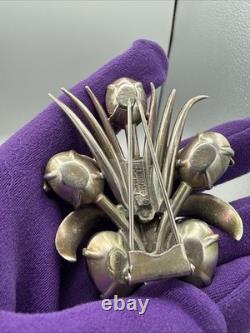 Art Deco Signed Eisenberg Original Vermeil Purple Clear Rhinestones Fur Clip