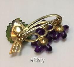 Art Nouveau Antique Vintage Jewelry Amethyst Glass Violets Rhinestones Brooch
