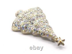 Aurora Borealis LIA Christmas Tree Vintage Rhinestone Brooch Book Piece
