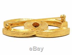 Auth CHANEL Vintage Brooch CC logo Rhinestones Gold tone Free shipping #11848
