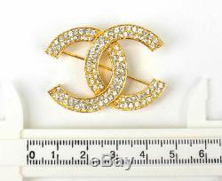 Auth CHANEL Vintage Brooch CC logo Rhinestones Gold tone Free shipping #11848