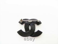 Authentic CHANEL Vintage CC Logo Rhinestone Black Metal Pin Brooch #8014