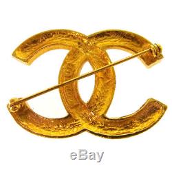 Authentic CHANEL Vintage CC Logos Rhinestone Brooch Pin Gold Corsage NR12051a