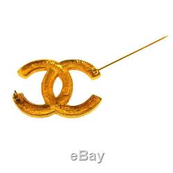 Authentic CHANEL Vintage CC Logos Rhinestone Brooch Pin Gold Corsage NR12051a