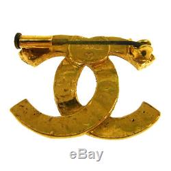 Authentic CHANEL Vintage CC Rhinestone Brooch Pin Gold Corsage AK31650