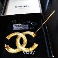 Authentic Chanel Brooch Vintage Coco Mark Rhinestone Engraved Genuine