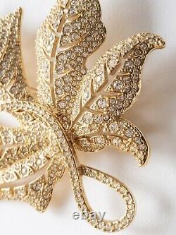 Authentic Christian Dior Gorgeous Massive Leaf Brooch Pin Rhinestones Vintage