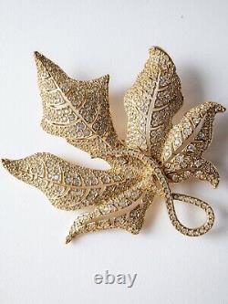 Authentic Christian Dior Gorgeous Massive Leaf Brooch Pin Rhinestones Vintage