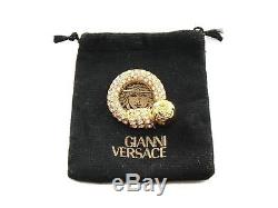 Authentic Gianni Versace Vintage Rhinestone Gold-tone Medusa Brooch