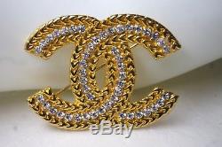 Authentic Vintage Chanel CC Logo Pin Brooch Crystal Rhinestone Made in France