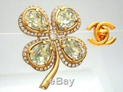 Authentic Vintage Chanel pin brooch rhinestone clover #pi2103
