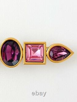 Authentic Ysl Yves Saint Laurent Vintage Brooch Pin Rhinestones Purple Pink