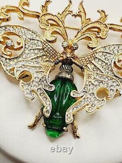 BIG BUTTERFLY Vintage SIGNED Trembler Rhinestone PIN by NETTIE ROSENSTEIN