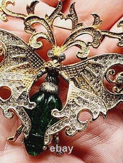 BIG BUTTERFLY Vintage SIGNED Trembler Rhinestone PIN by NETTIE ROSENSTEIN