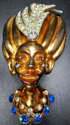 BOOK PIECE! African Head Dress Figural Rhinestone Vintage Pin Brooch