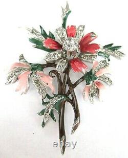 Beautiful Enamel & Rhinestone Flower Vintage Pin Brooch Coro Trifari