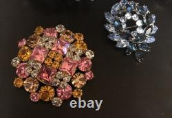 Beautiful Lot Large AB & Rhinestone Brooches Vintage Jewelry Preowned (lot B7)