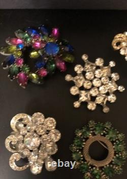 Beautiful Lot Large AB & Rhinestone Brooches Vintage Jewelry Preowned (lot B9)