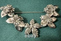 Beautiful Rhinestone Silvertone Metal Leaves Vintage Brooch Signed Eugene