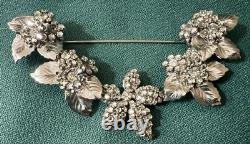 Beautiful Rhinestone Silvertone Metal Leaves Vintage Brooch Signed Eugene