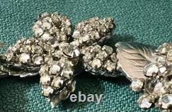 Beautiful Rhinestone Silvertone Metal Leaves Vintage Brooch Signed Eugene