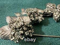 Beautiful Rhinestone Silvertone Metal Leaves Vintage Brooch Signed Eugene