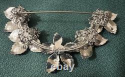 Beautiful Rhinestone Silvertone Metal Leaves Vintage Brooch Signed Eugene
